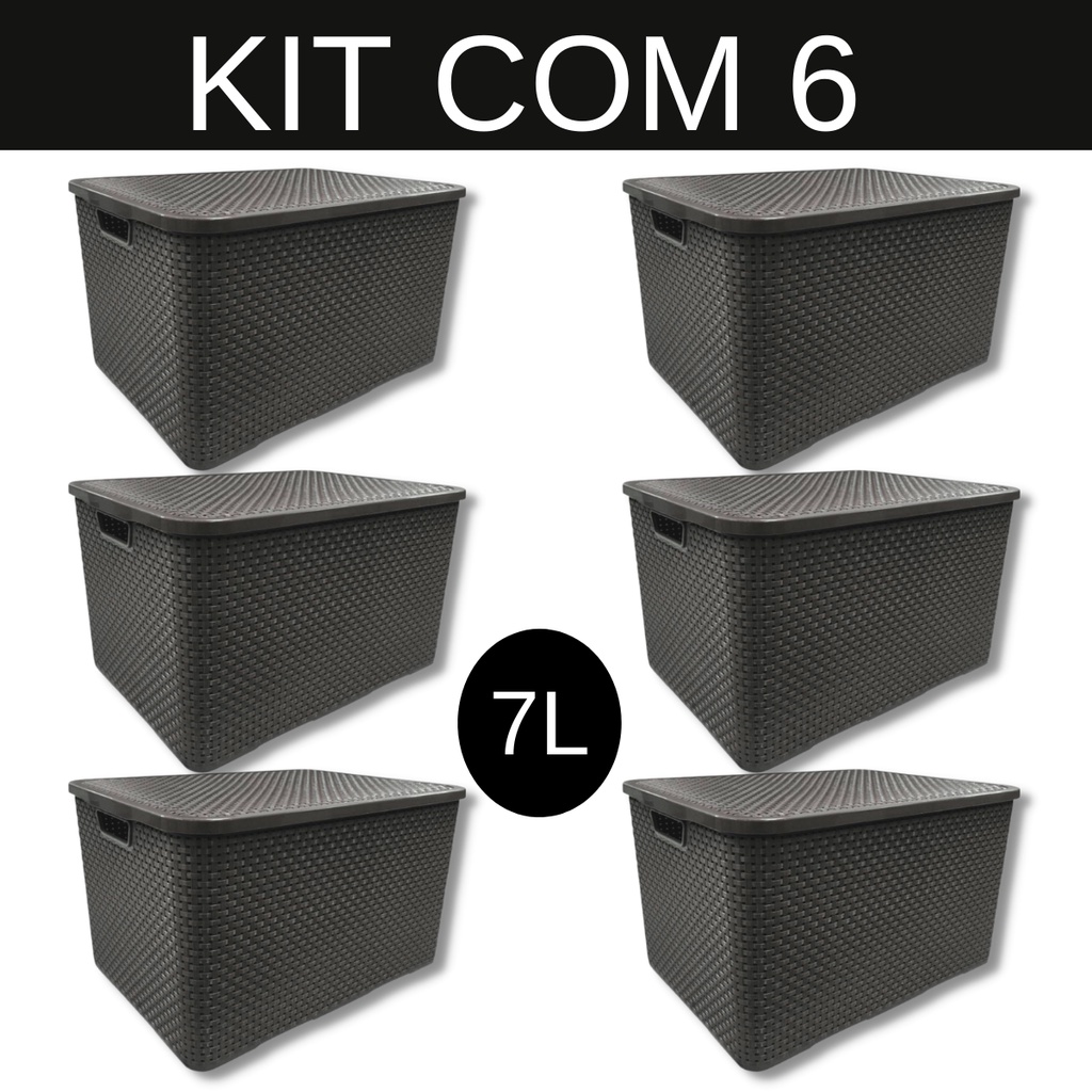 Kit Com 6 - Cesto Caixa Organizadora Rattan - 7 Litros