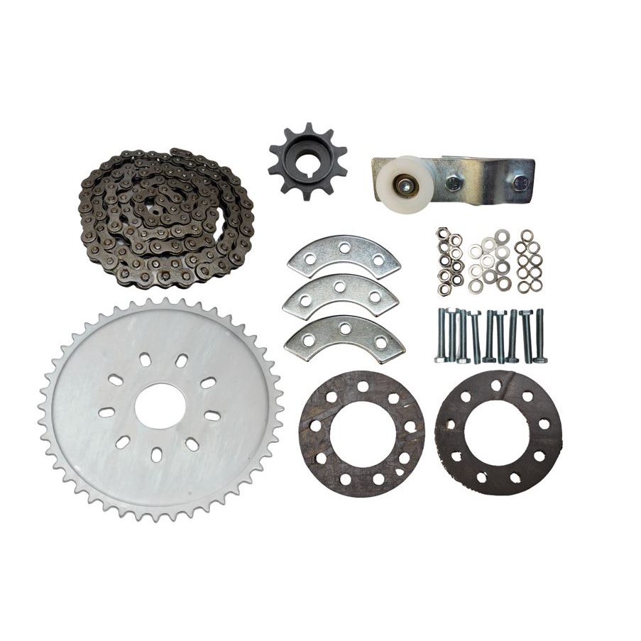 Kit Coroa 44d + Corrente 415H + Kit Fixação + Pinhão + Esticador para Bicicleta Motorizada