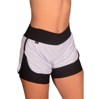Kit com 2 shorts caminhada feminino forrado com tecido furadinho Dry Fit verão
