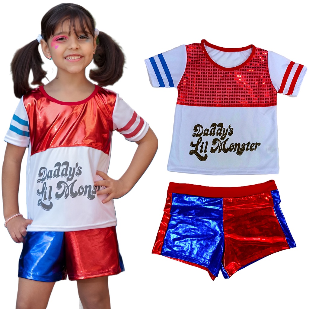 Fantasia Arlequina Luxo Infantil Esquadrão Harley Quinn Kids