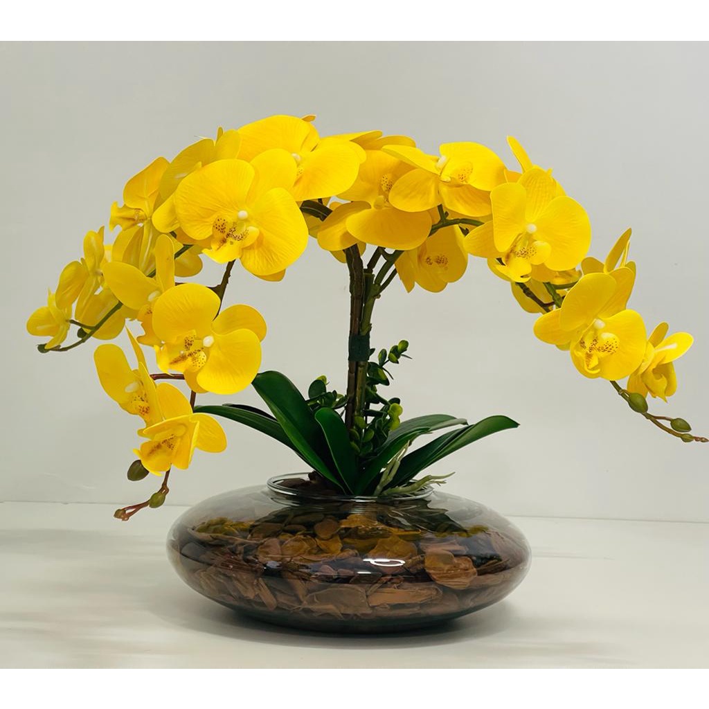 Arranjo Flores Orquídea Com Vaso Grande - Amarela 3D | Shopee Brasil