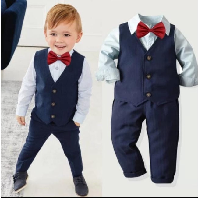 Conjunto Social Menino Azul Marinho Festa Colete Gravata VERMELHA