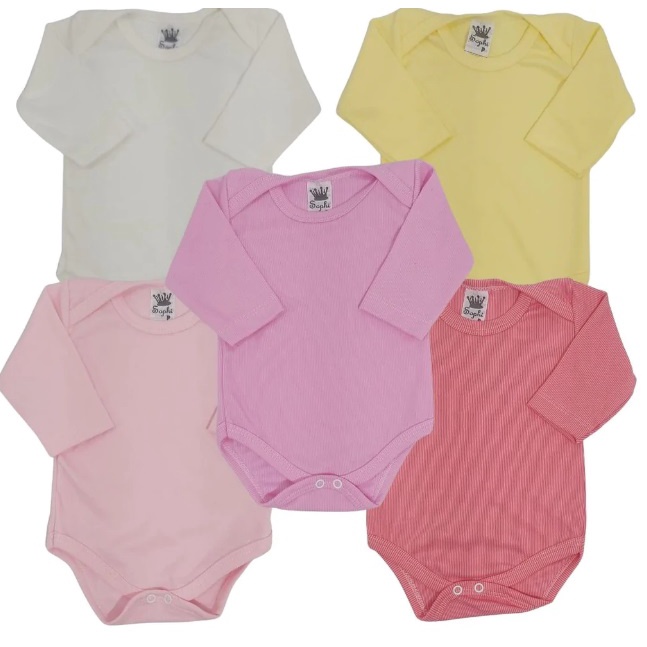 Kit Com 3- Body bebê enxoval Liso Malha Canelada Manga Longa Kit Menino ...