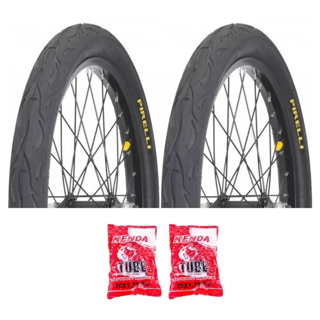 Par Pneus Bicicleta Pirelli Flame Tornado Beta Aro 20 X 2.125 + 2 Camaras