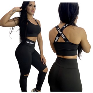 CONJUNTO Feminino Fitness Academia Cós Alto CORTE NO JOELHO