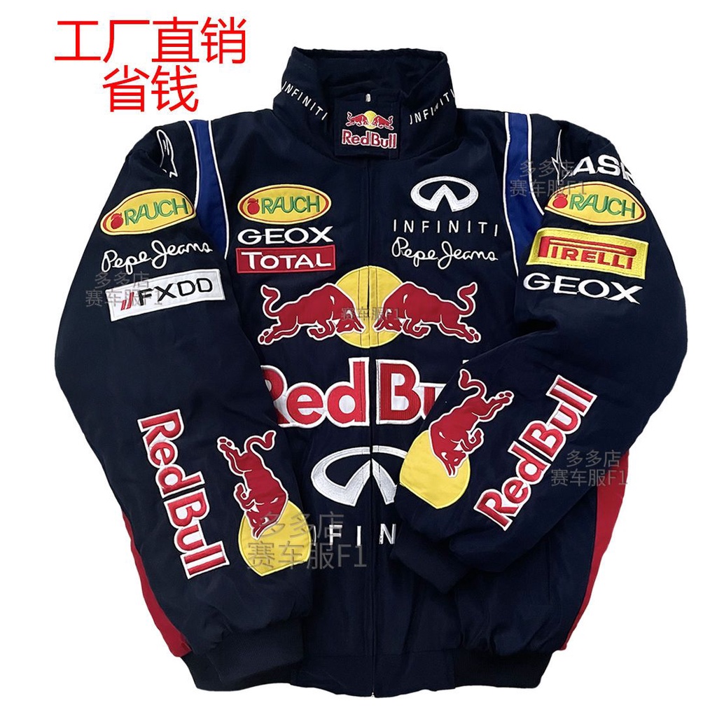 f1 Racing Jersey Red Bull Frota Casual Jaqueta Motocicleta Americano Retrô Bordado Completo De Algodão