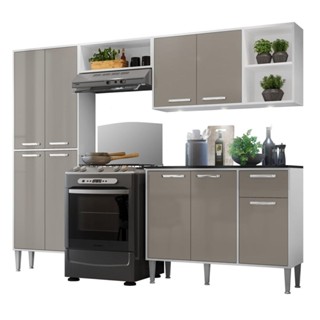 Cozinha Completa Compacta c/ 3 Leds, Armário e Balcão c/ Tampo 4 pçs Xangai Multimóveis Bca/Lca Fumê