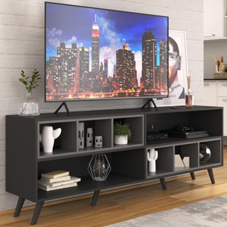 Rack para TV 75" Retrô com Nichos Jazz Multimóveis MP1022 Preto/Grafite/Preto