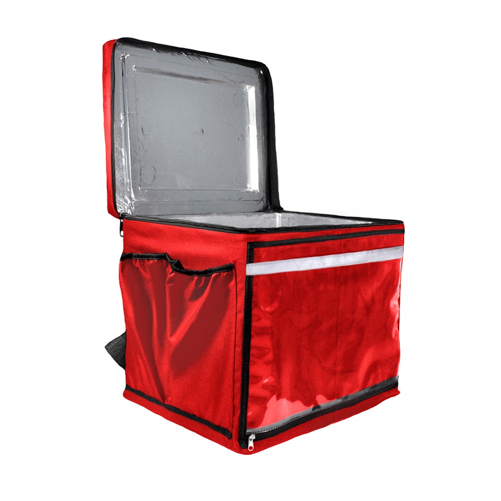 Mochila Bag Delivery Hambúrguer Açai Marmita Abertura Superior Com Isopor Laminado Vermelha