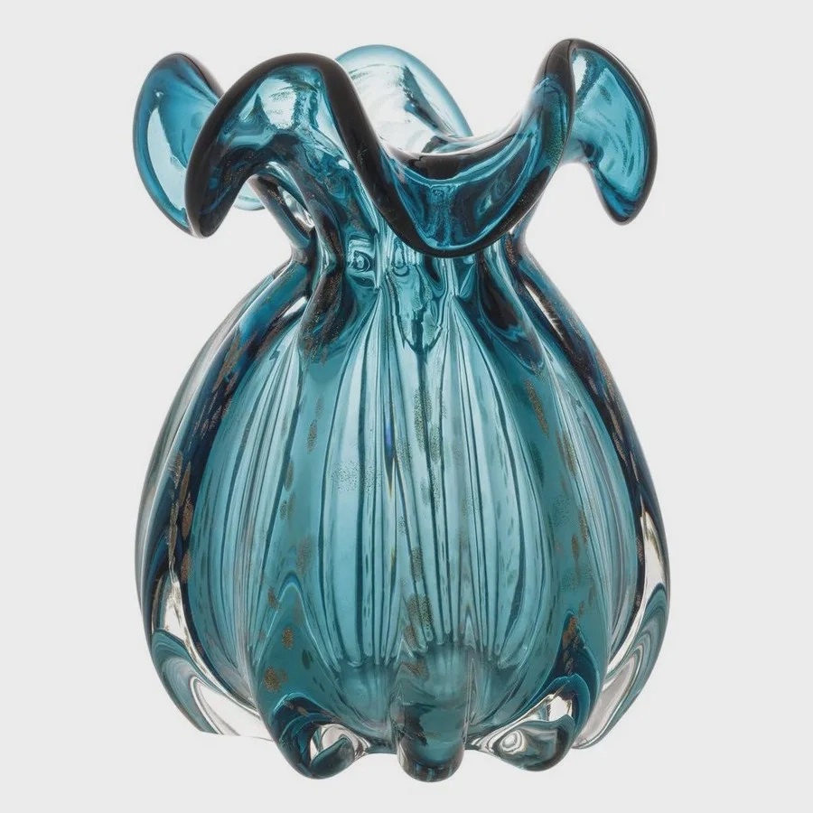 Vaso Trouxinha de Murano Azul 23cm - (vidro reforçado)