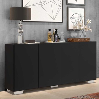 Aparador Buffet 4 Portas c/ Pés Quadrados Veneza Multimóveis Preto/Branco em Oferta na Shopee