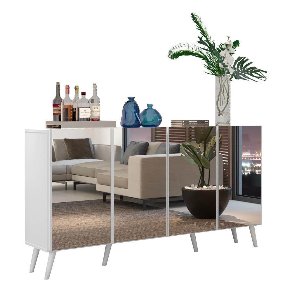 Aparador Buffet Retrô com Espelho Multimóveis Veneza com 4 Portas FG3559 Branco - Home & Living