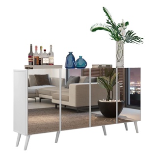 Aparador Buffet Retrô com Espelho Multimóveis Veneza com 4 Portas FG3559 Branco em Oferta na Shopee
