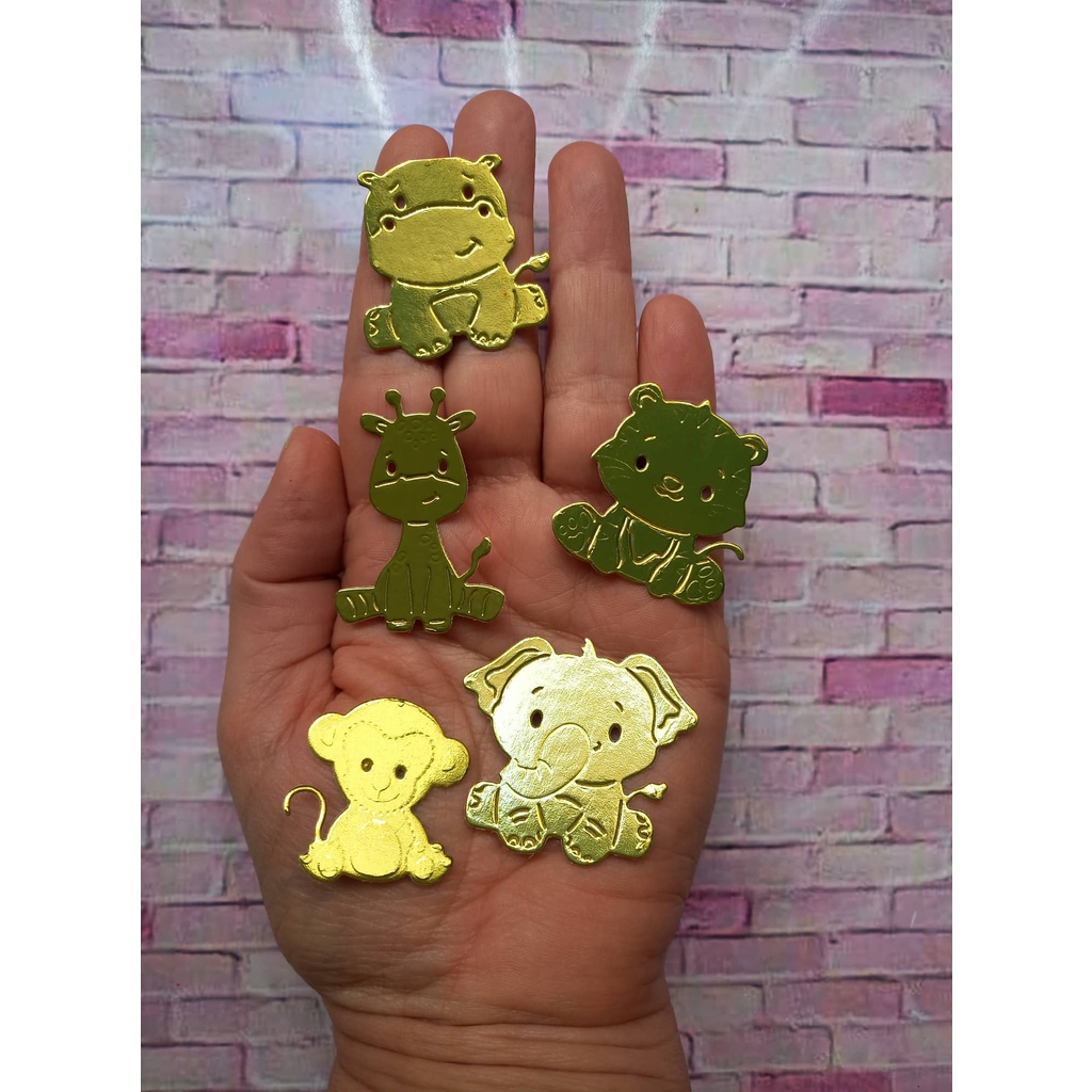 kit com 30 apliques Safári variados em Papel Lamicote Dourado para aniversário topper lembrancinhas Safari