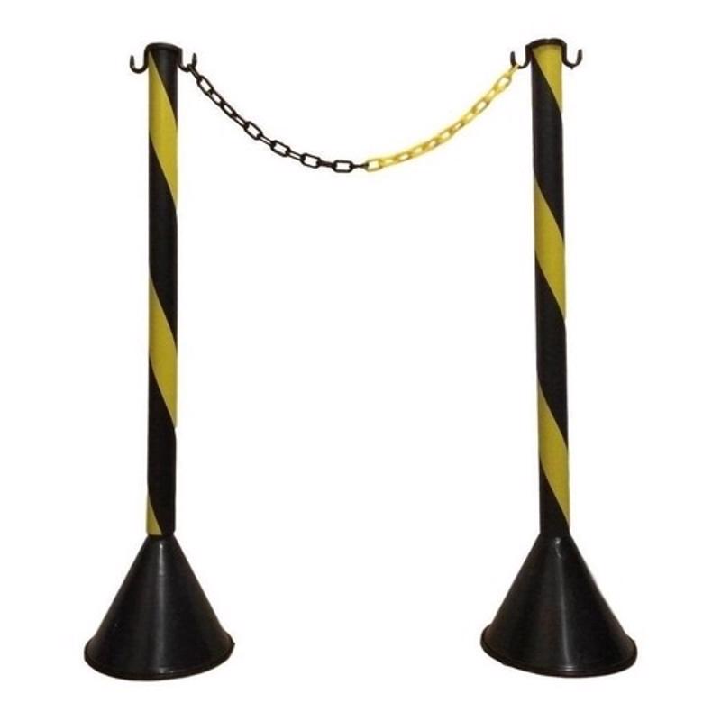 2 Pedestal Plástico Amarelo/Preto + 3 Metros Corrente Sinalização Fila Plastcor