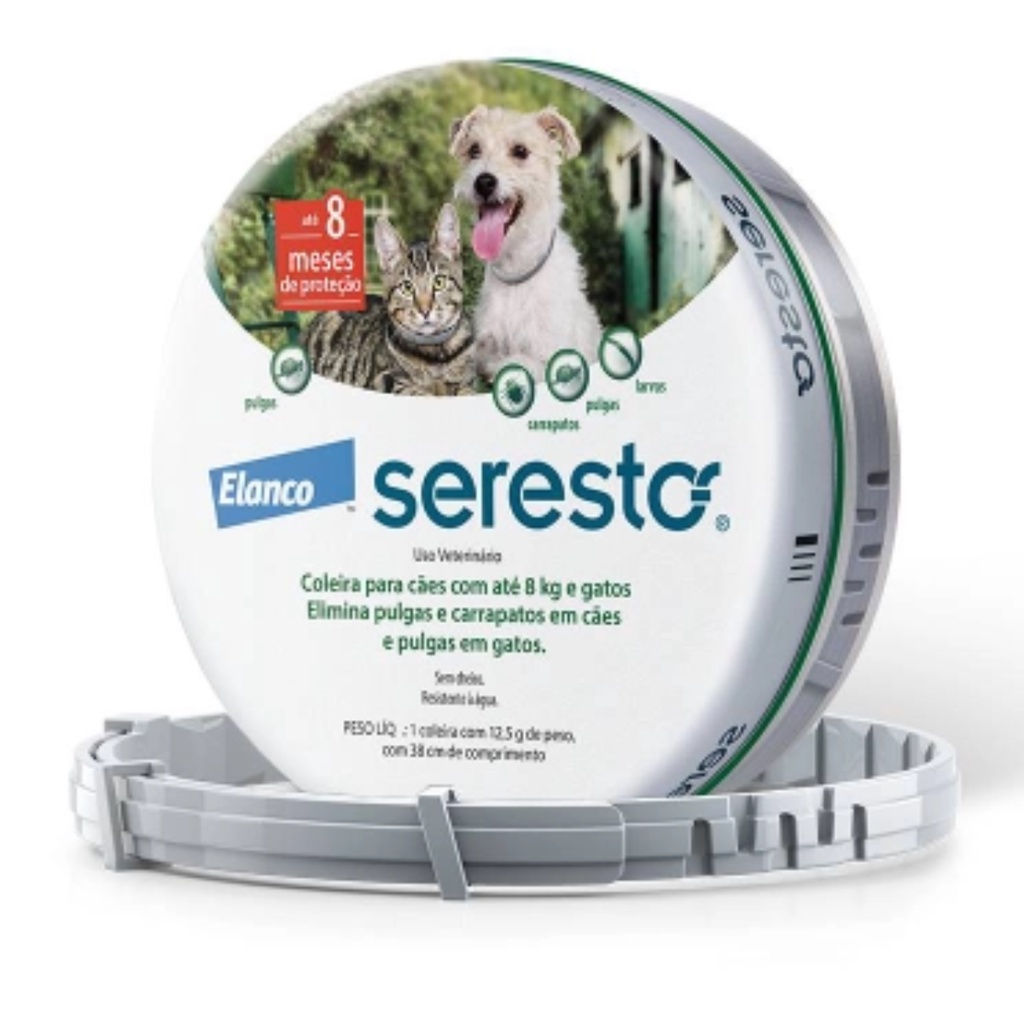 Coleira Antipulgas e Carrapatos Seresto P 38cm Para Cães e Gatos Até 8 Kg