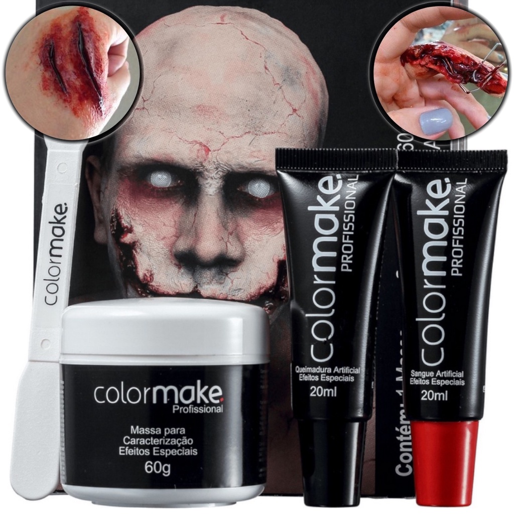Maquiagem para  Halloween Colormake – Sangue falso lavável, efeitos realistas, cicatrizes .