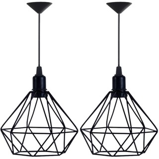 Kit 2 Pendente Lustre Luminária Aramado Diamante Preto