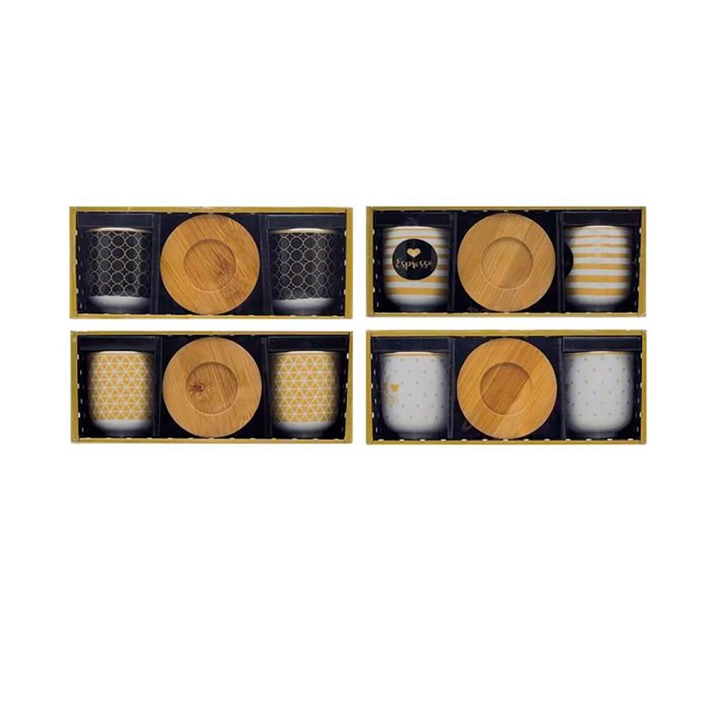 Conjunto de Xícaras Porcelana e Pires Bambu 110ml 4 Peças