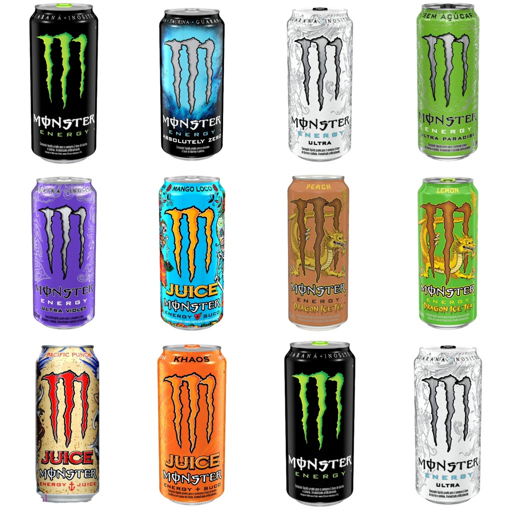 Kit c/12 Unidades Energético Monster Energy Atacado Juice Dragon Ultra Mango Loco Pacific Punch lata 473ml