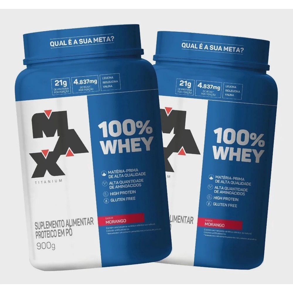 2x 100% Whey Concentrado 900g - Lançamento - Max Titanium