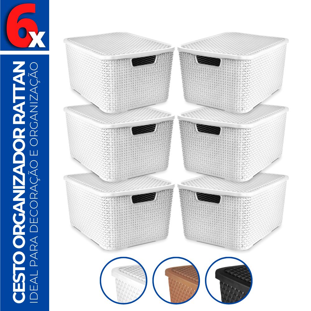 Kit 6 Caixa Cesto Organizadora c/ Tampa Banheiro 7L 29x19
