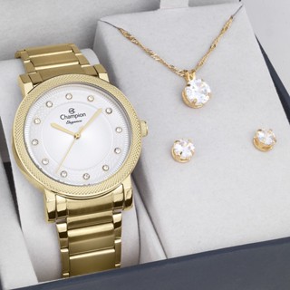 Kit Relógio Champion Dourado Feminino com Semijoias CN25707W