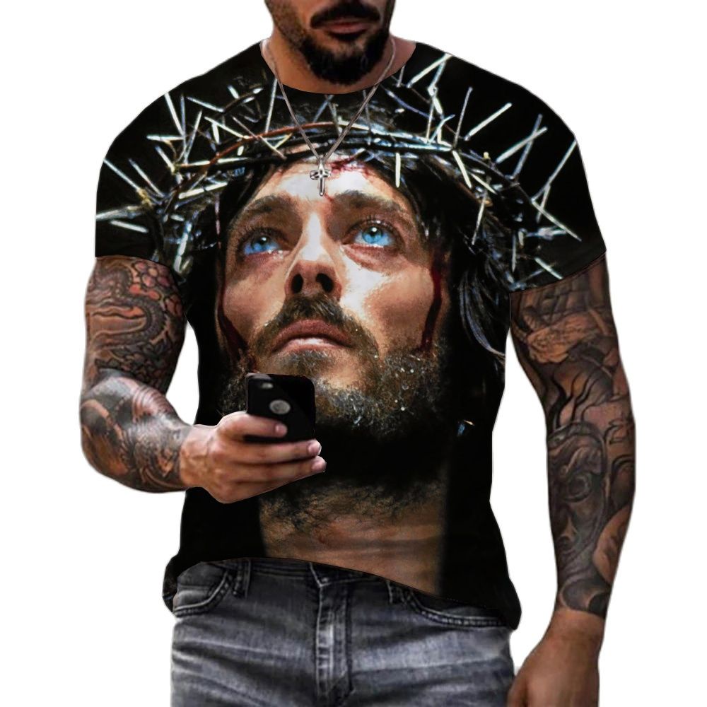 Jesus Cristo Camiseta Estampa 3D Homens Mulheres Moda Verão Casual Manga Curta Legal Harajuku Streetwear Blusas Grandes 6XL