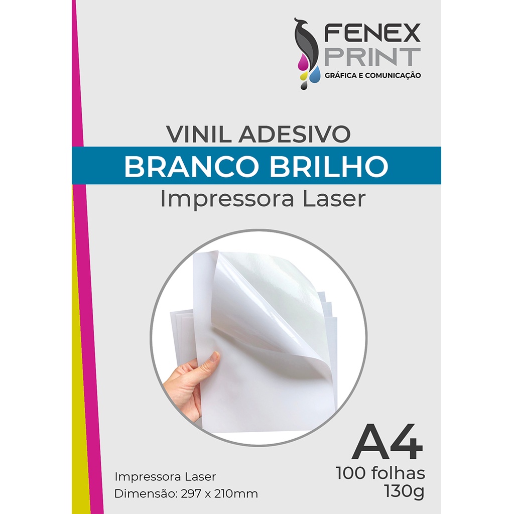 Vinil Adesivo Laser Branco Brilho A4 130g Impressora - 100 folhas