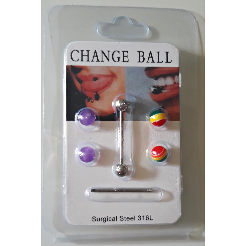 PACOTE COM 12 caixa piercing de língua em aço e bolinhas plástica color em Oferta na Shopee
