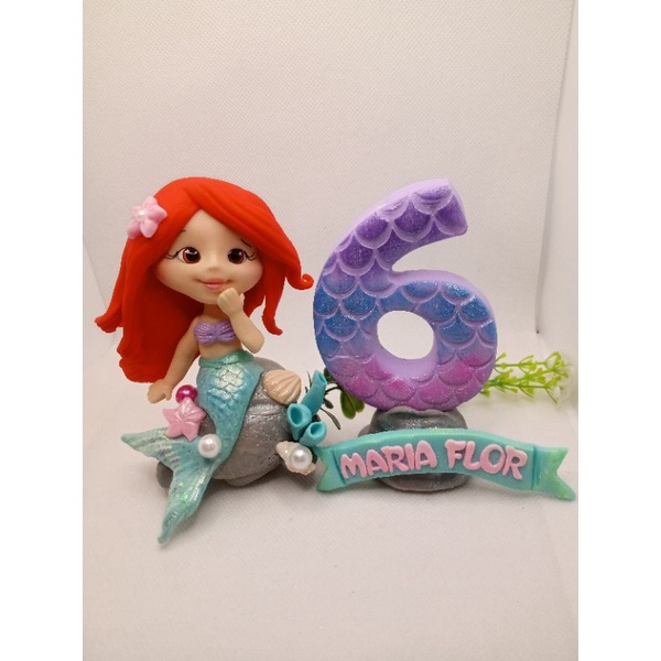 topo de bolo Personalizado vela, pequena sereia de Biscuit Personalizados.