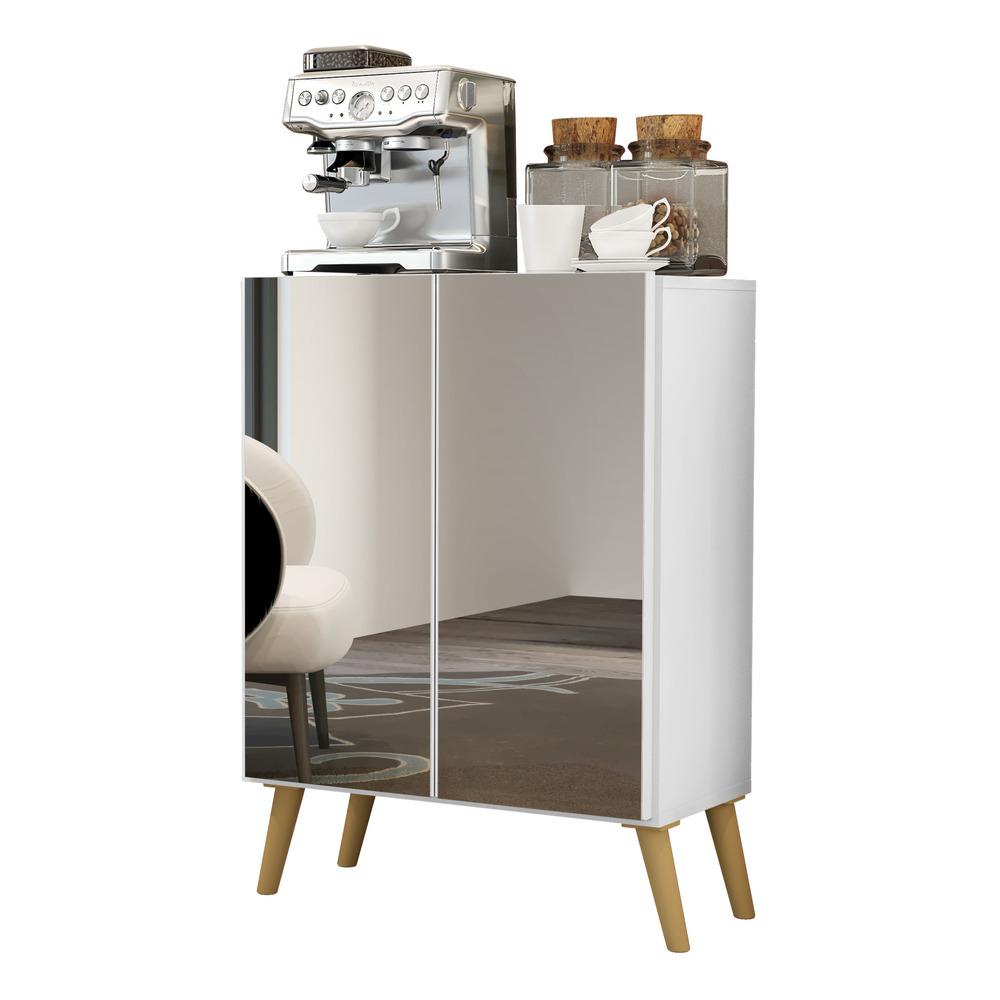 Aparador Cantinho do Café com Espelho e Pés Retrô 2 Portas Multimóveis Branco/Natural em Oferta na Shopee