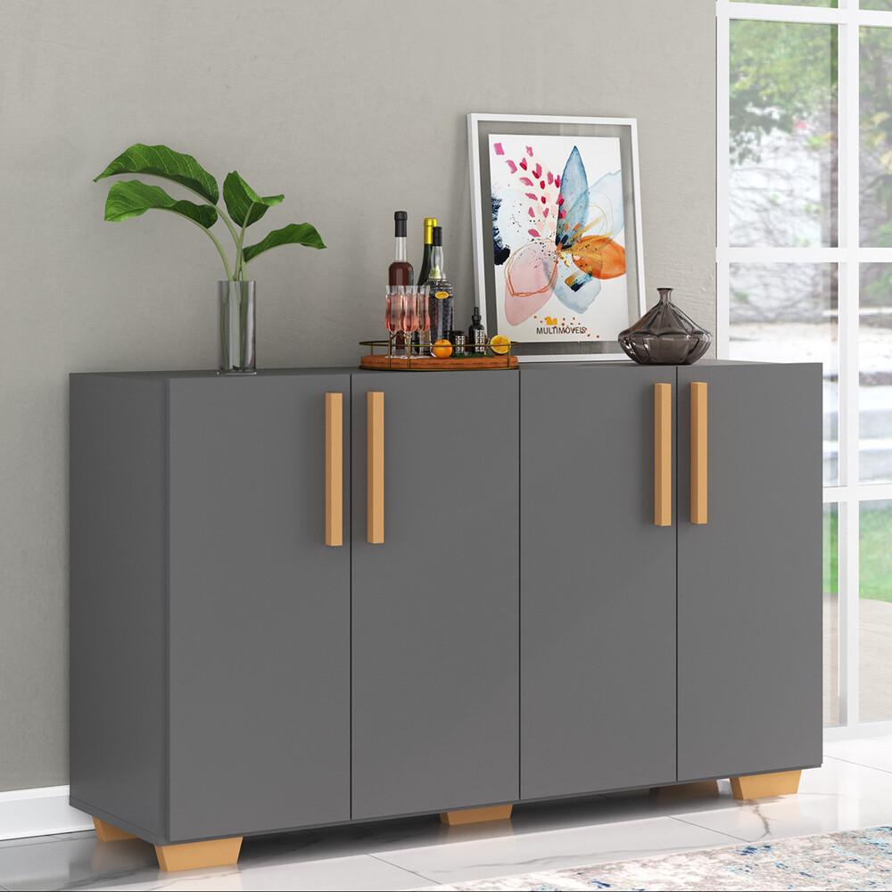 Aparador Buffet 4 Portas com Pés Quadrados Viena Multimóveis Grafite/Natural em Oferta na Shopee