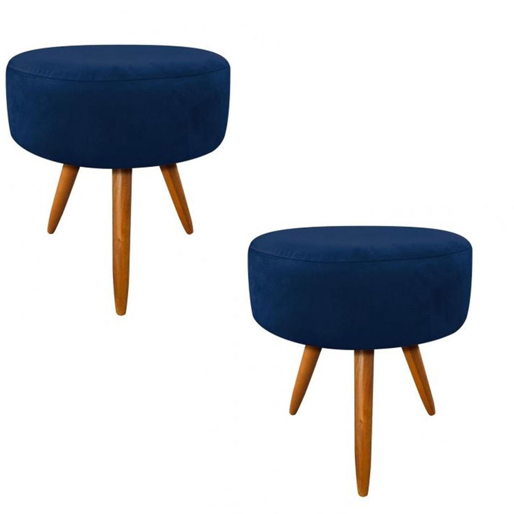 2 Puf, Puff Para Sala, Puff Redondo, Suede Azul Marinho/Azul escuro/Azul petróleo