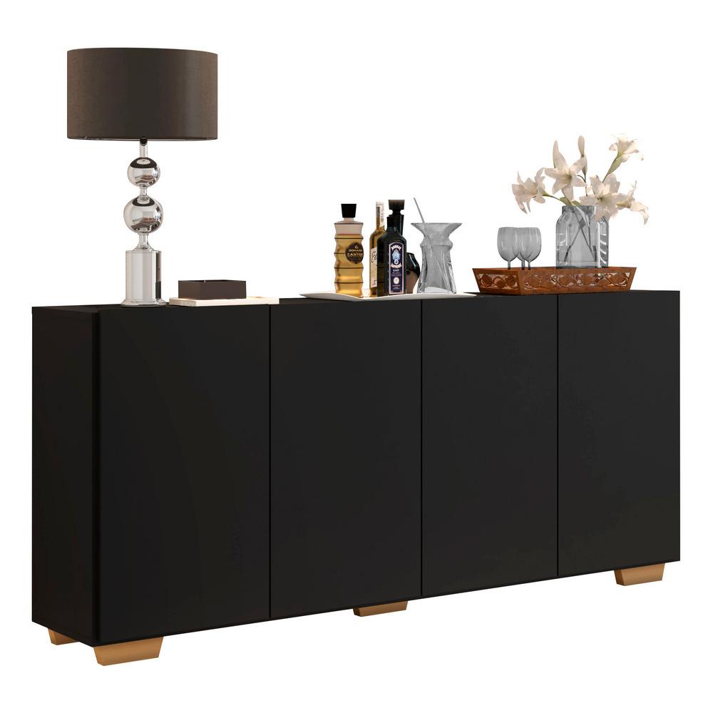 Aparador Buffet Multimóveis Veneza 4 Portas FG3557 Preto/Natural - Home & Living