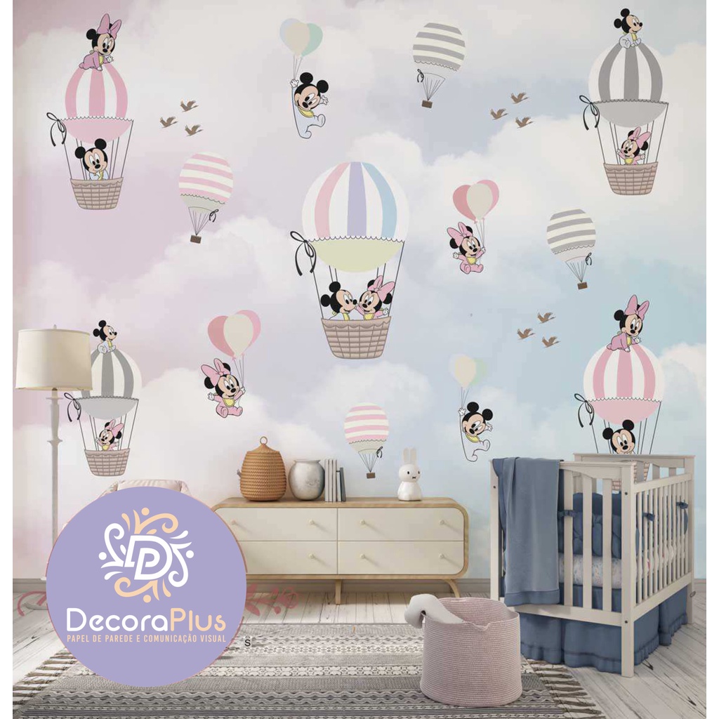 Papel de Parede Foto Mural Adesivo Autocolante Nome Personalizado Disney Minnie E Mickey Mouse