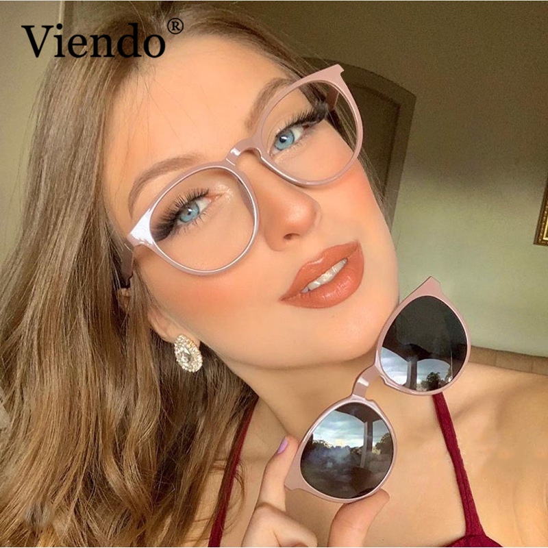 armação de óculos feminino masculino para grau clipon 2 em 1 proteção luz azul uv polarizada lente olho de gato anti radiação retrô oculos de sol