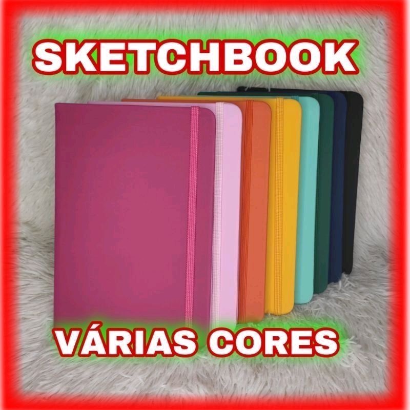 Sketchbook Caderno Sem Pauta Capa dura emborrachada 80 folhas com elástico para Bullet Journal, desenhos, diário de recorte, grimório, agenda, anotações e rascunho, cores variadas