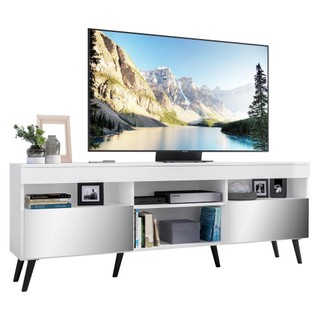 Rack TV 65" com Espelho, Pés Retrô e 2 Portas Paris Multimóveis Branco/Preto em Oferta na Shopee