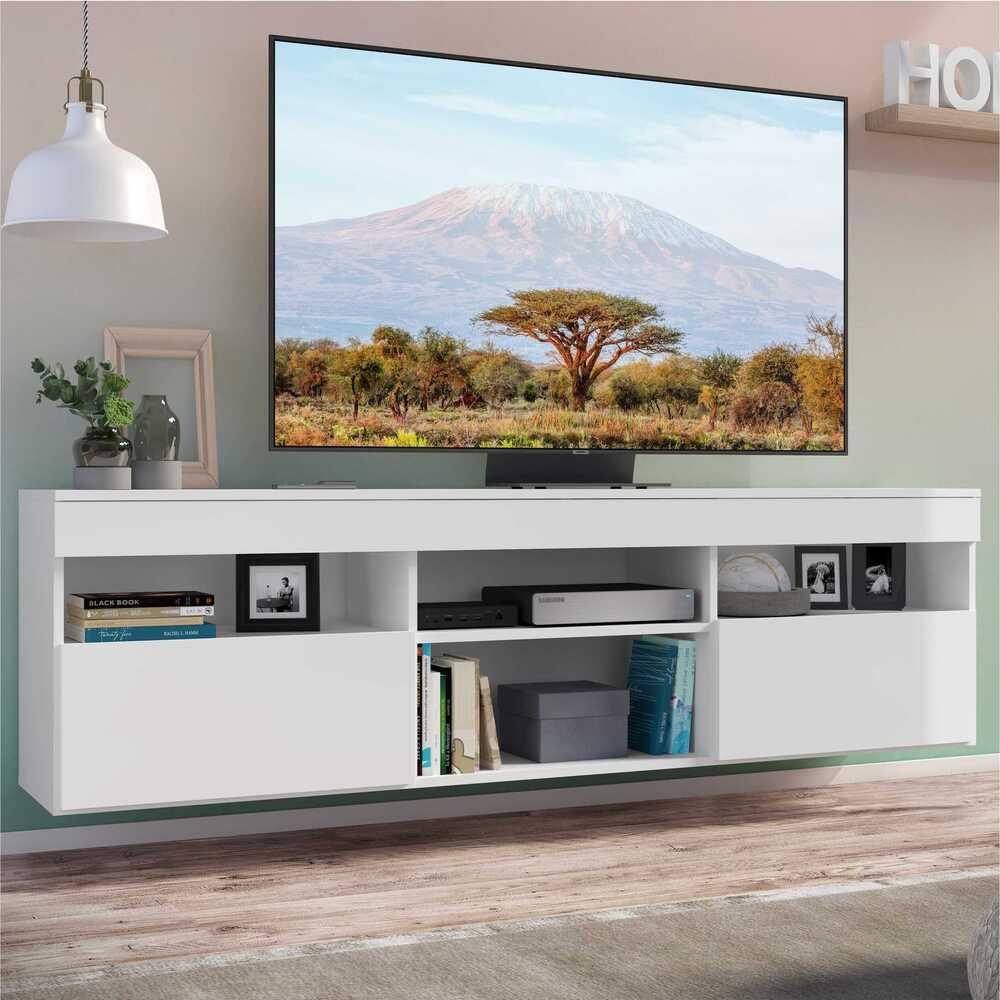 Rack TV 65" Suspenso com  2 Portas Paris Multimóveis Branco em Oferta na Shopee