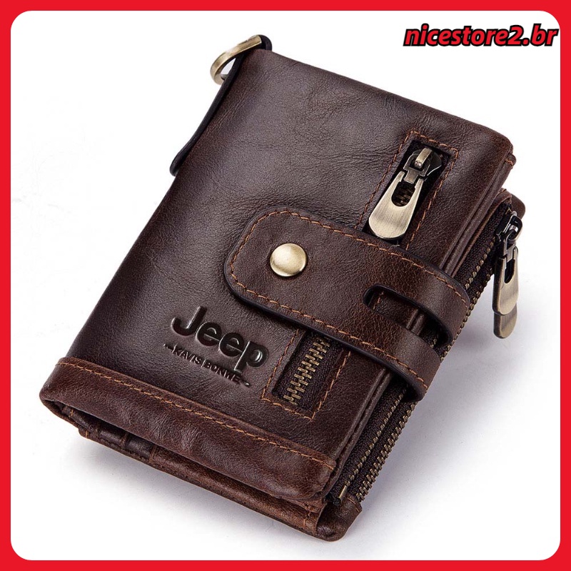 Jeep Carteira Masculina De Couro Genuíno Com Zíper