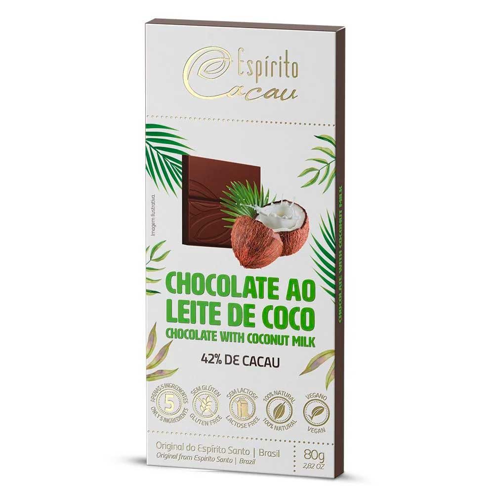 Tablete de Chocolate Ao Leite de Coco 42% Cacau Vegano 80g - Espírito Cacau