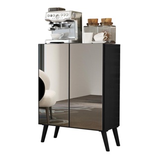 Aparador Retrô com Espelho Multimóveis Cantinho do Café com 2 Portas FG3613 Preto em Oferta na Shopee