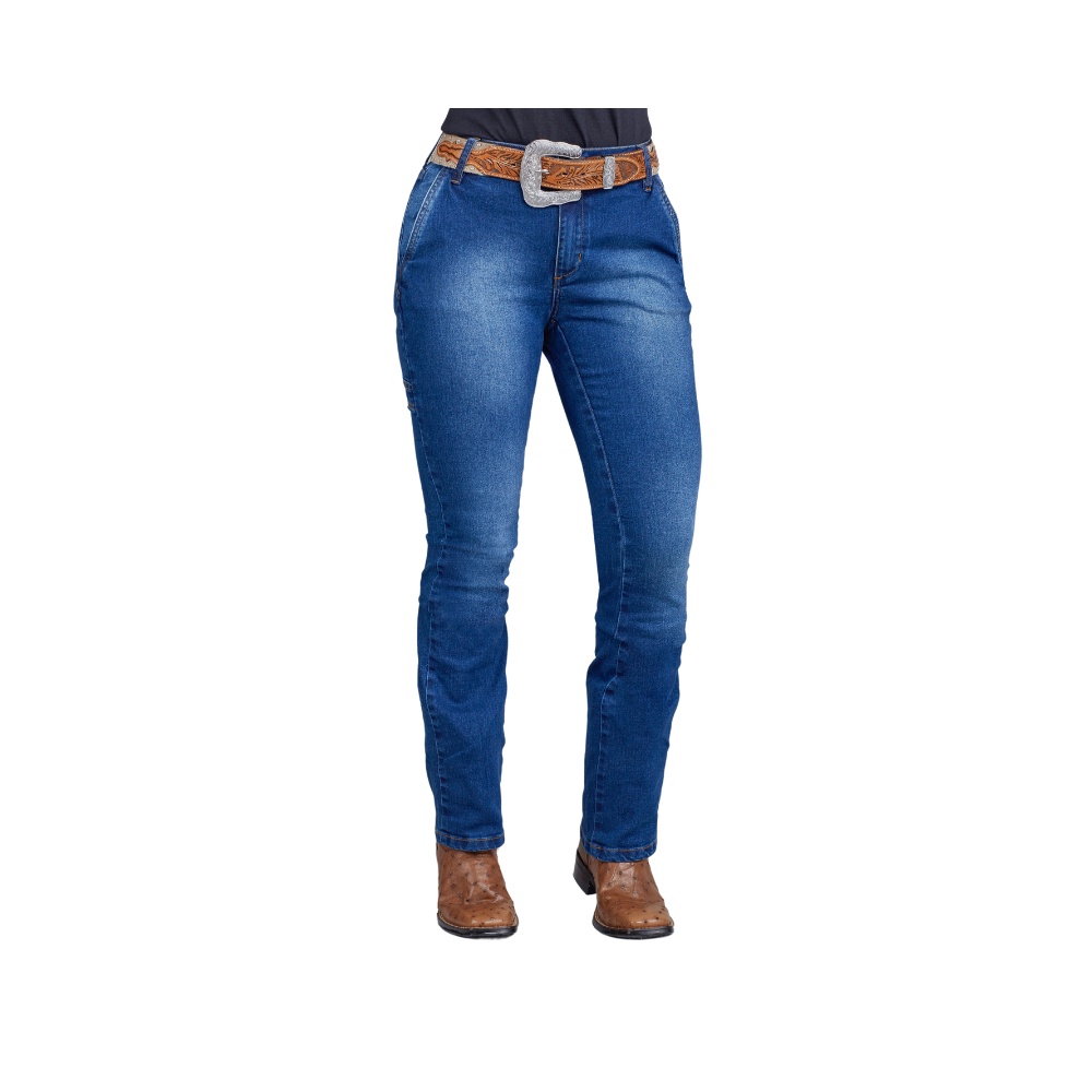 Calça Country Feminina Minuty Original Carpinteira Azul Escura Barra Reta
