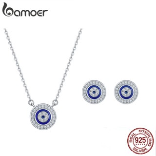 Bamoer 925 Sterling Silver Jewelry Set Brincos E Colar Padrão De Olho Do Diabo Feminino Presentes Para Meninas