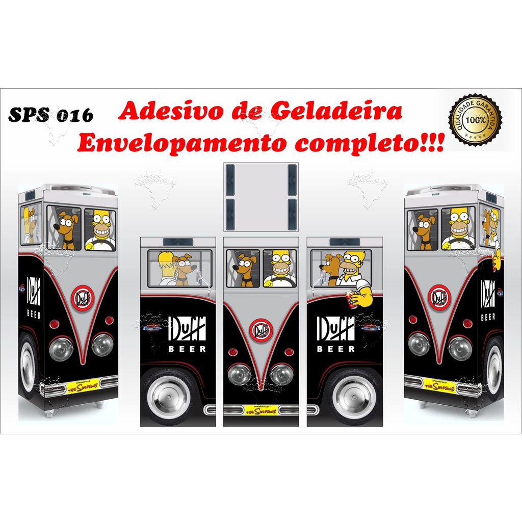 Adesivo Decorativo Envelopamento Simpsons Homer Duff Kombi Completo de Geladeira Decoração  1,75 A X 0,65 L GELA SPS 016
