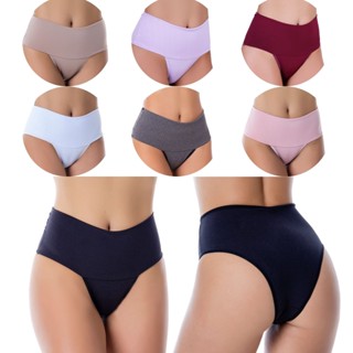kit 5 calcinha power Fitness cintura alta cos duplo segura barriga modeladora cores lisas