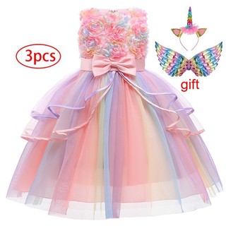 Unicorn Dress Girl Sleeveless Star Applique Dresses for 3-10 Yrs Kids Halloween Birthday Party Communion Costume em Oferta na Shopee