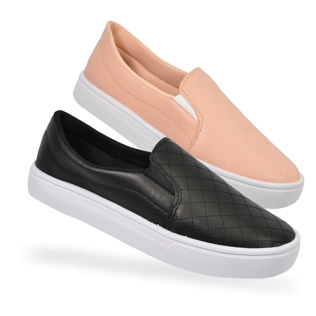 Kit 2 Pares Tenis Feminino Casual Slip On Moleca Original Confortavel Barato