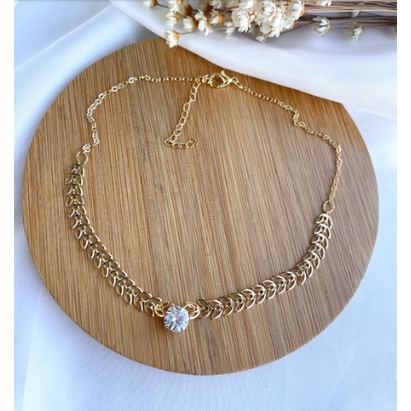 colar choker pedra zircônia cristal folheado a ouro 18k banhado semijoia
